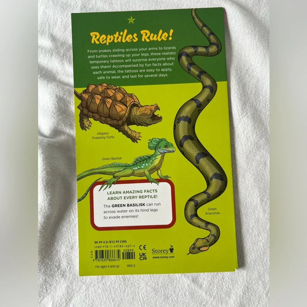 Snakes & Other Reptiles Temporary Tattoo Book - Multicolor Unused!